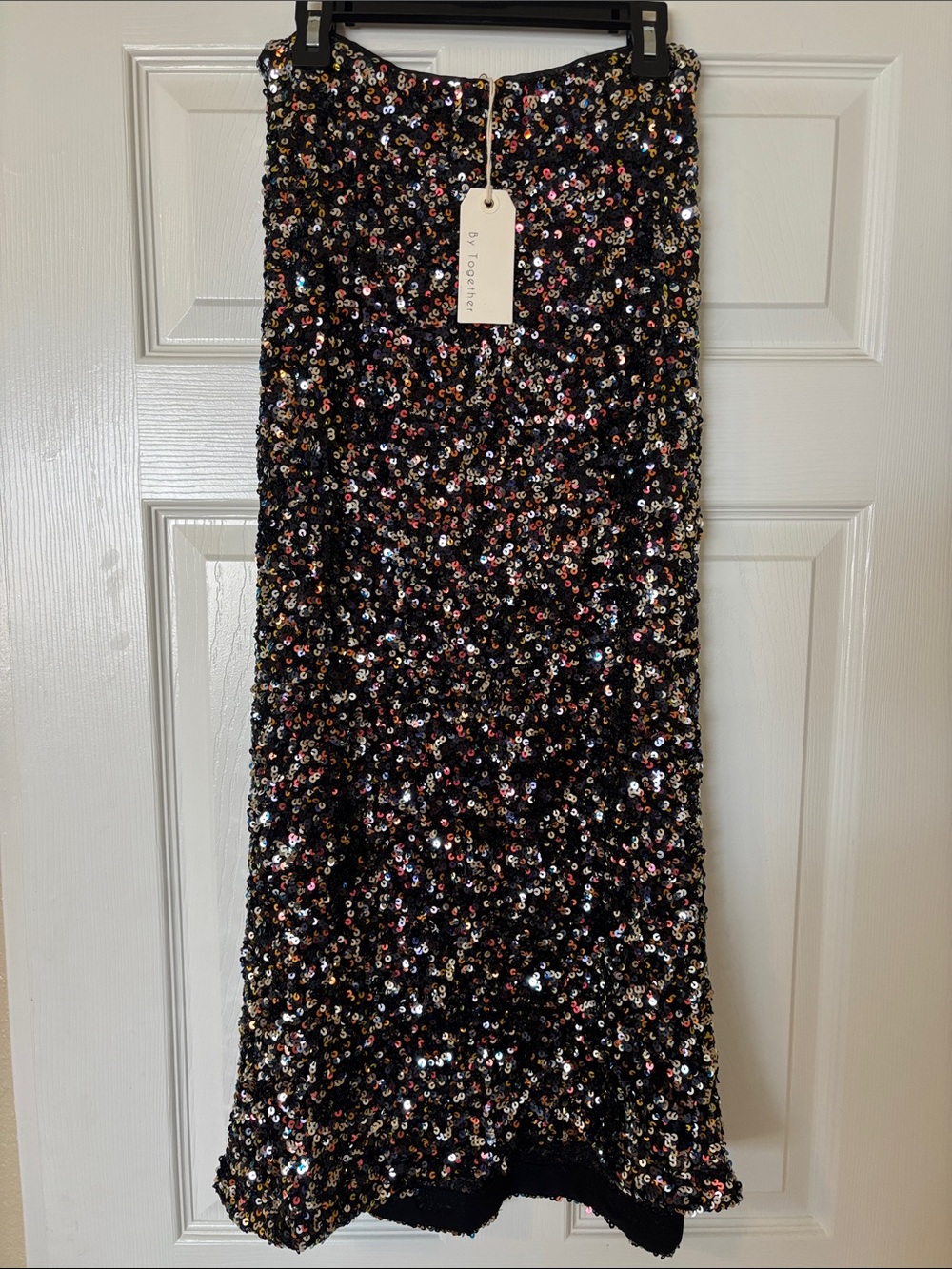 By Together Black Sequin Maxi Skirt with Multicolor Sparkle